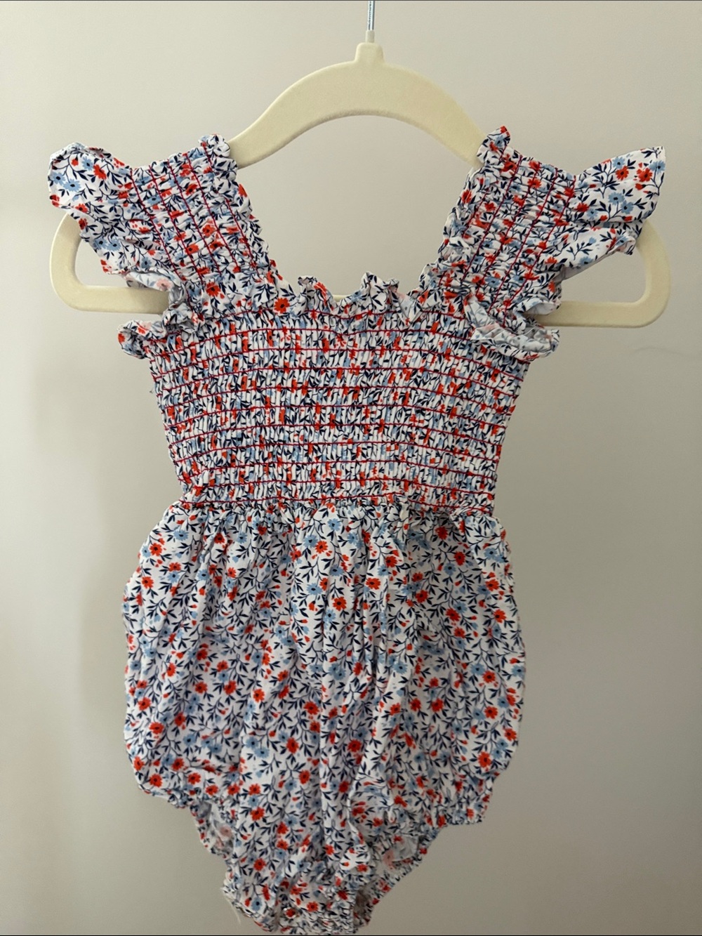 Stitchy Fish Smocked Floral Red, White, & Blue Baby Bubble
